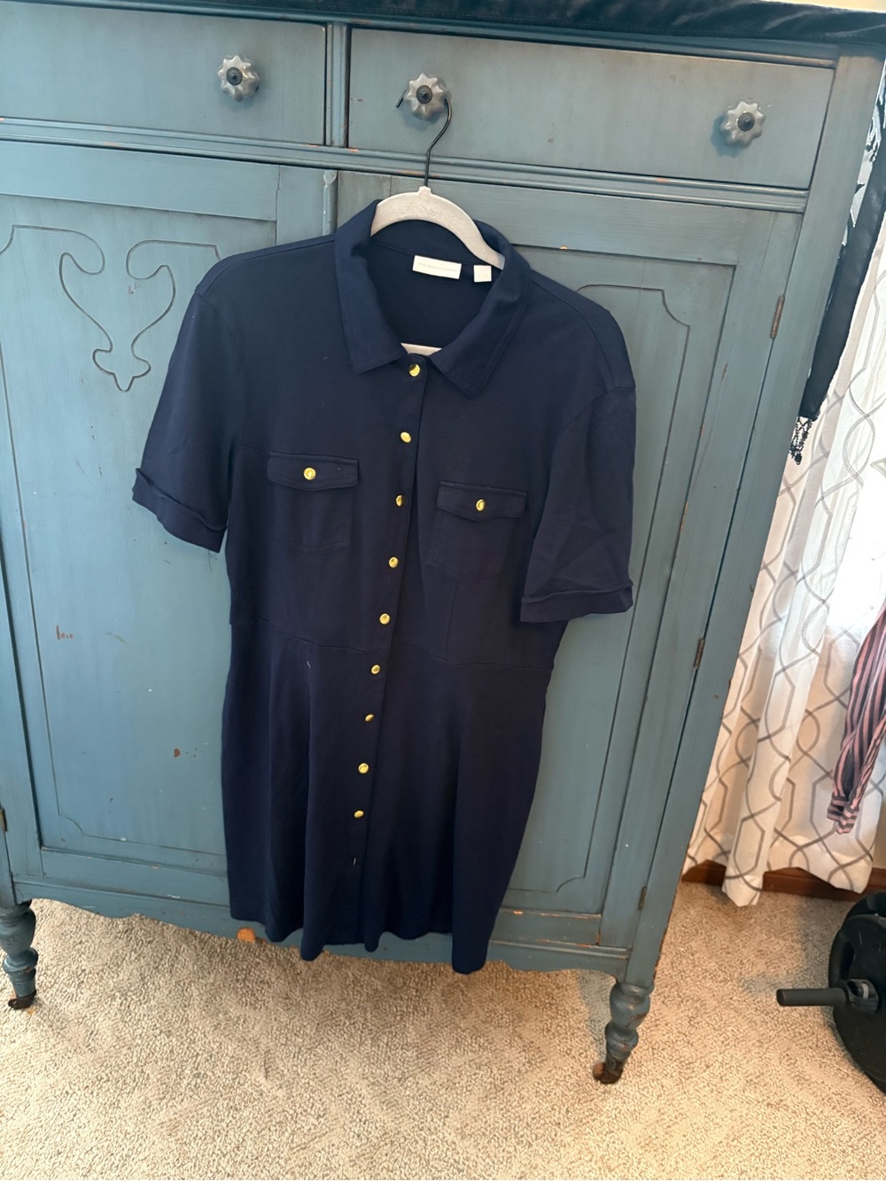New York & Company Navy Polo Dress with Gold Buttons